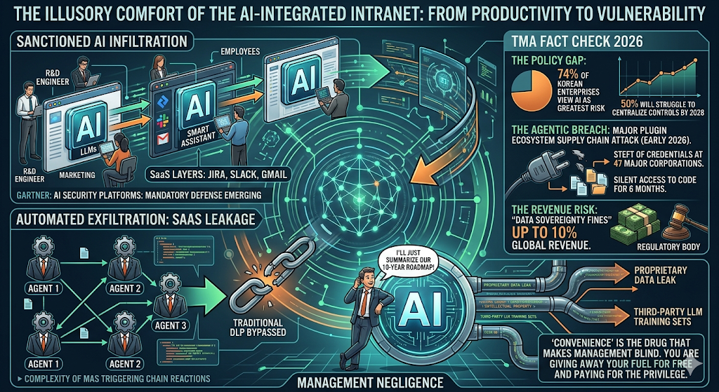An infographic visually explaining the risks of enterprise data leaks from AI tool usage and the need for security.
