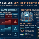 Infographic analyzing AI's impact on the 2026 copper market, forecasting a supply-demand deficit.
