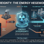 An infographic comparing the shift from traditional grid reliance to SMR-based "private power islands" for AI data centers by 2026, highlighting the concept of Energy Sovereignty.