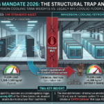 Detailed schematic comparing immersion cooling tank weights (4,000 kg/m²) vs legacy air-cooled floor loads (1,200-1,500 kg/m²) for the Liquid Cooling Mandate 2026. Shows structural reinforcement and stranded asset risk. Source: techmacroarchive.com