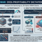 A professional financial-tech infographic analyzing the NVIDIA Rubin R100 yield friction. It visualizes the Combined Packaging Yield ($Y_{CP}$) formula, incorporating 3nm logic dies, Samsung/SK Hynix HBM4 stacks (70% yield), and CoWoS-L packaging. The diagram illustrates how final assembly yields of 55-60% impact the 2026 TCO, featuring the TCO formula for liquid cooling retrofits. The style is clean and data-driven with a deep blue and copper palette, watermarked with techmacroarchive.com.