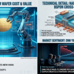 A dramatically lit 3D illustration of a dark boardroom with a holographic display showing a declining red ROI curve for '2nm Yield' against a rising gray 'CAPEX' line, visualizing financial risk.