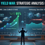 High-fidelity infographic titled 2026 HBM4 Yield War: Strategic Analysis & Forecast, showcasing a human conductor silhouette managing a digital matrix. It compares TSMC 2nm CoWoS-R packaging efficiency with rising green charts pointing to an 85% projected yield, against Samsung 2nm GAA yield charts highlighting a 45% process complexity bottleneck in red, with comprehensive CAGR and market size data. Source: techmacroarchive.com